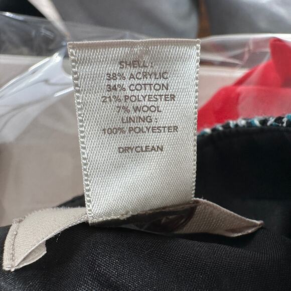 Loft Mini Skirt WMNS 4P Teal Plaid Wool Blend Tweed Straight Lined Dark Academia - Picture 4 of 4